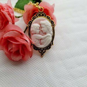 Pink Mother Child Mom Memory Love Gold Necklace